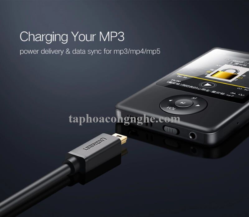 Ugreen 10354 0.5M màu Đen Cáp sạc truyền dữ liệu USB 2.0 sang MINI USB đầu mạ vàng US132 30010354